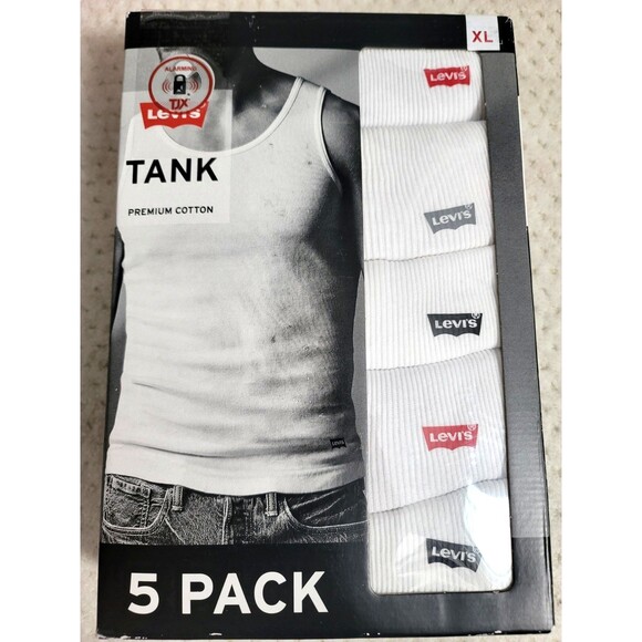NIB Levi’s 5 PACK Men’s Tank Top Undershirts White Ribbed XL - Picture 1 of 4